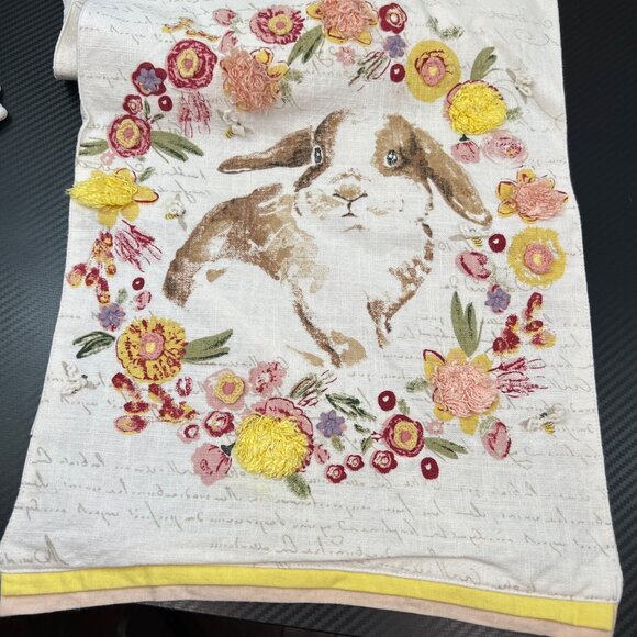 Pier 1 Imports Floral Embellished Easter Bunny Rabbit Table Runner 70"x12” - Picture 8 of 11